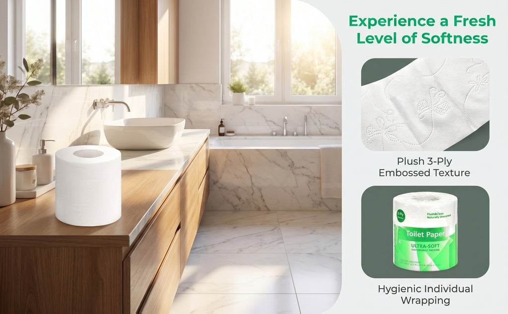 3-Ply Ultra Soft Toilet Paper Bulk 12 or 24 Rolls, Thick Bathroom Tissue, Strong Absorbent Individually Wrapped Toilet Tissue Rolls for Home Hotel Office Restroom