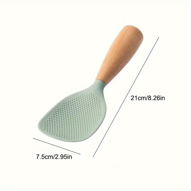 Silicone Rice Spoon with Wooden Handle 2 Pack Heat Resistant Standing Serving Spatula for Nonstick Pans Rice Cooker Grains Potato Orange White Green Gray Black
