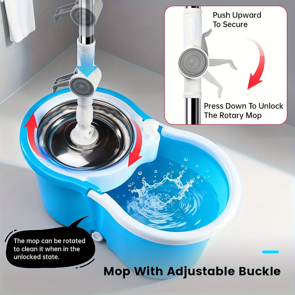 Spin Mop and Bucket Set with Wringer, 360° Dual-Drive Wringing System, 3 Microfiber Mop Heads for Hardwood Tile Marble Laminate Floor Cleaning