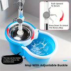 Spin Mop and Bucket Set with Wringer, 360° Dual-Drive Wringing System, 3 Microfiber Mop Heads for Hardwood Tile Marble Laminate Floor Cleaning