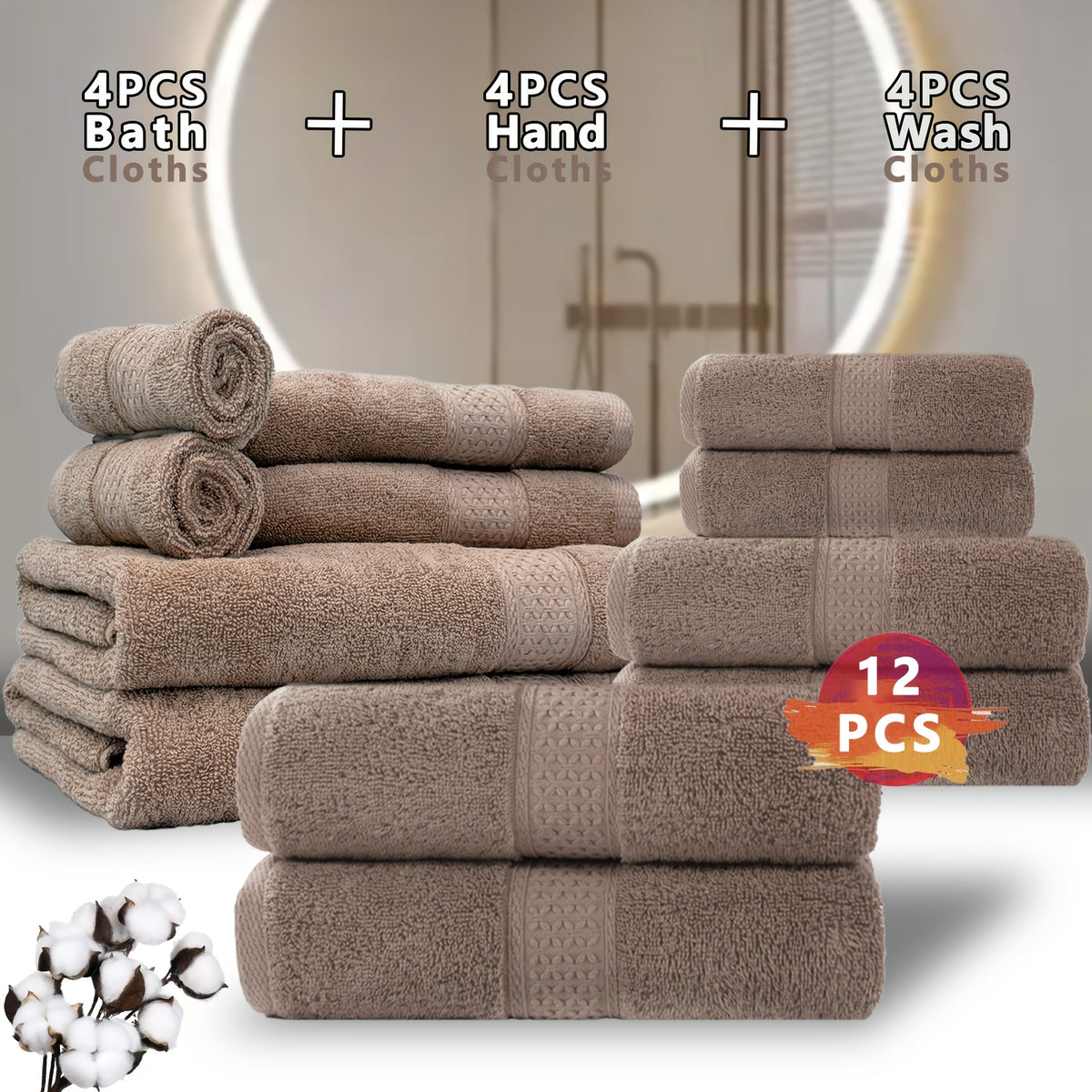 100% Cotton Bath Towel Set 12 & 24 Piece – 450 GSM Soft Absorbent Towels with Bath Towels, Hand Towels & Washcloths | Spa Quality for Home, Travel & Gifts