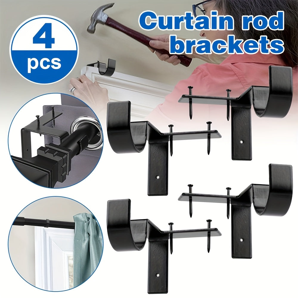 No-Drill Black Curtain Rod Brackets – Heavy Duty Screwless Steel Holders, Adjustable, Holds 20 lbs | Set of 4, 8, or 12 | Nuvia Haven