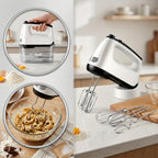 Electric Hand Mixer 6-Speed & Turbo – 5 Stainless Steel Accessories, Snap-On Storage Case | For Cookies, Cakes, Dough & Batters | White & Silver