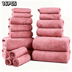 16-Piece Ultra-Soft Coral Fleece Bath Towel Set – 4 Bath Towels, 6 Hand Towels & 6 Washcloths | Quick-Dry, Highly Absorbent | Home, Hotel & Spa