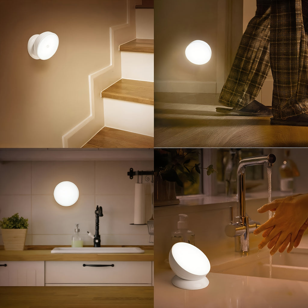 360° Motion Sensor Night Light with Magnetic Base – Rotatable, Rechargeable USB LED Wall Light for Bedroom, Stairs, Wardrobe & Hallway