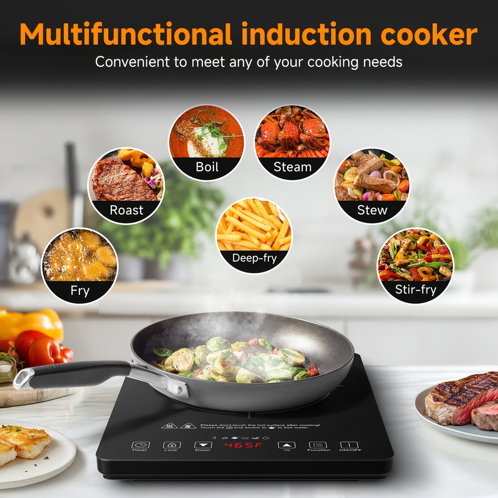 1800W Induction Cooktop Single Burner Countertop Cooker with Intelligent Touch Control, Multi-Level Power, Timer & Overheating Protection — Portable Induction Stove for Home, Dorm & Gifting, Black