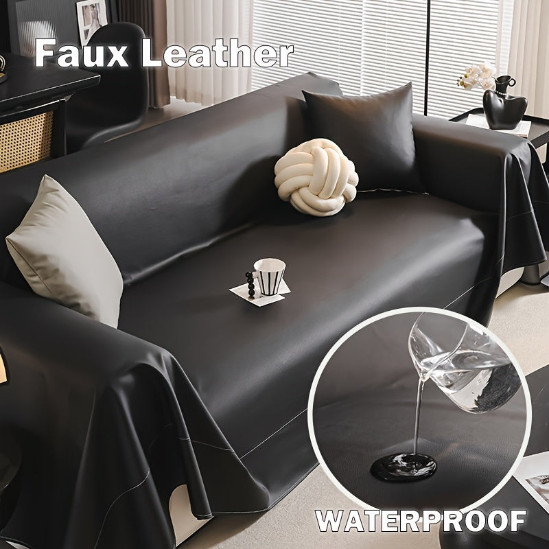 Faux Leather Sofa Cover Universal Anti-Slip Pet Friendly Machine Washable Couch Slipcover All Season Light Grey Coffee Black 3 Sizes