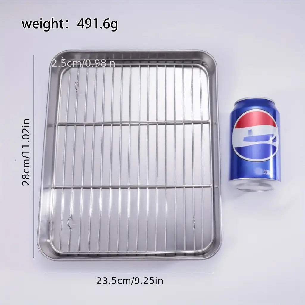 Baking Pan Set with Cooling Rack Large Stainless Steel Cookie Sheet Non-Toxic Durable Easy Clean Professional Oven Tray for Baking Roasting Holiday Baking