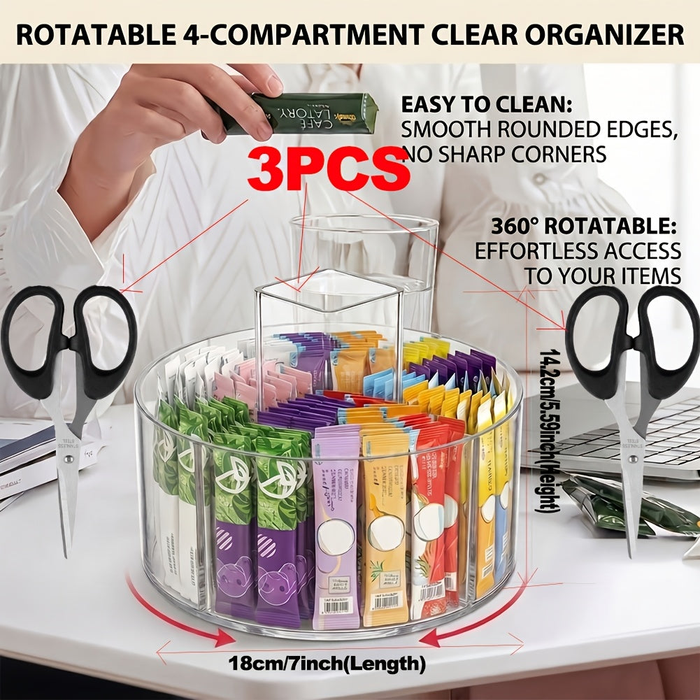 Lazy Susan Organizer Rotating Drink Mix Packet Holder Clear Turntable with Dividers for Powder Packets Water Flavor Packets Pantry Counter
