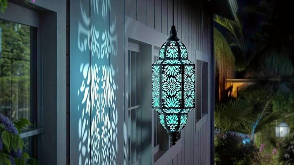Solar Moroccan Lanterns Outdoor Set of 2 – Multicolor IP54 Waterproof Hanging Lights with Cut-Out Design for Garden, Patio, Pathway & Halloween Decor, Auto Dusk-to-Dawn Sensing