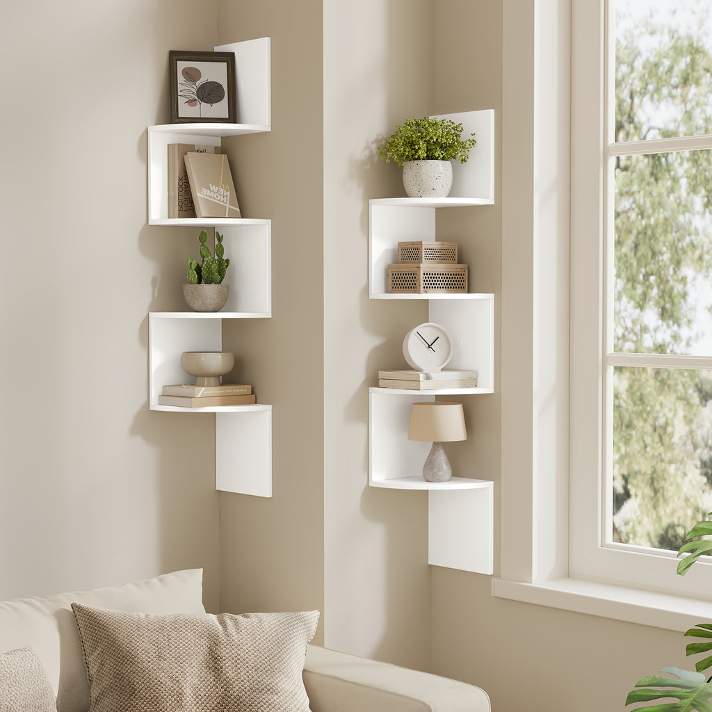 5-Tier Corner Floating Shelf Wall Mount Space-Saving Display Organizer Storage Rack for Bedroom Living Room 7.9x7.9x49.6 Inch Black White Brown