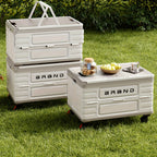 Collapsible Rolling Crate Cart with Wooden Lid & Wheels – 13.21 Gallon Foldable Utility Cart for Picnic, Shopping, Office, Teacher & Home Storage