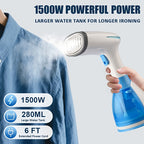 Handheld Garment Steamer 1500W Fast Heating – 9.47oz Removable Water Tank, 30-Second Heat-Up, Portable Fabric Steamer for Clothes at Home, Travel & Office | with Accessories