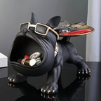 Decorative Resin Bulldog Tray Statue Modern Dog Figurine Key Tray Entryway Organizer Candy Jewelry Earring Tray Holder Home Office Dining Table Decor Desk Accent Christmas New Year Gift Dog Lover