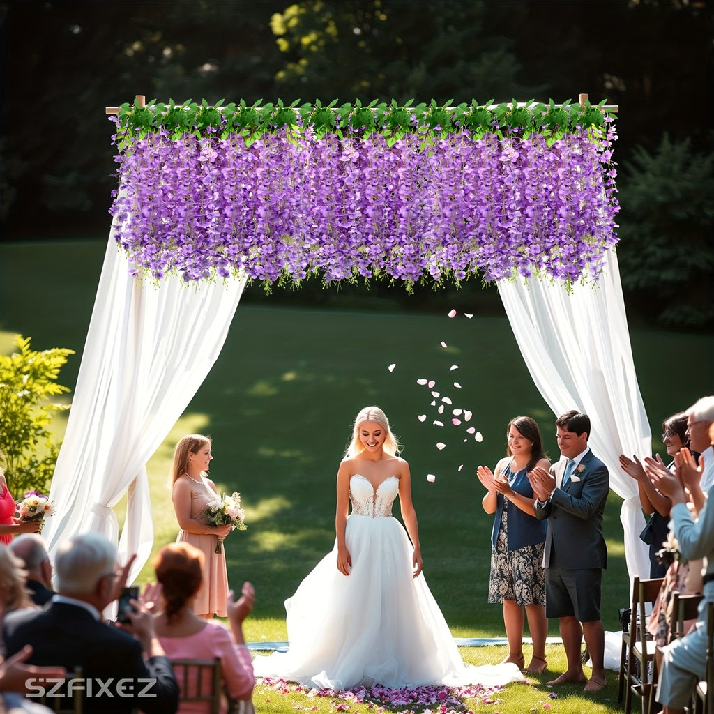 Artificial Wisteria Vine Garland 24 Pack 90 Feet Fake Hanging Flower String Purple Silk Floral Decor for Wedding Backdrop Party Ceiling Home Living Room Bedroom Outdoor Garden Boho Decor Bulk