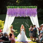 Artificial Wisteria Vine Garland 24 Pack 90 Feet Fake Hanging Flower String Purple Silk Floral Decor for Wedding Backdrop Party Ceiling Home Living Room Bedroom Outdoor Garden Boho Decor Bulk