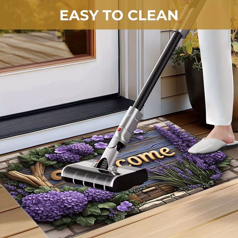 Floral Doormat Indoor Non-Slip Hydrangea Lavender Print Flannel Welcome Mat Easy Clean for Entrance Bedroom Living Room Holiday Decor 3 Sizes