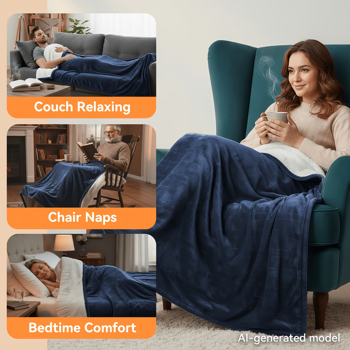Electric Heated Blanket Soft Flannel 10 Temperature Levels Dual Control – PTC+NTC Overheat Protection, Machine Washable, for Couples Bedroom & Winter Home Use