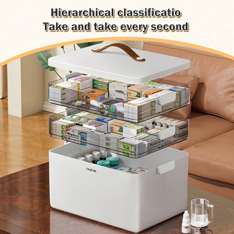 Medicine Organizer Cabinet 3 Tier Portable First Aid Box with Leather Handle BPA Free Airtight Moisture Resistant Medicine Storage for Home Office Bathroom Desktop