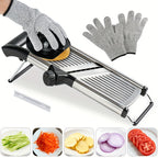 Adjustable Mandoline Slicer with 5 Thickness Settings – Stainless Steel Vegetable Slicer & Grater for Onion, Potato, Carrot, Cheese & Fruit – Professional Kitchen Tool, Optional Cut-Resistant Gloves