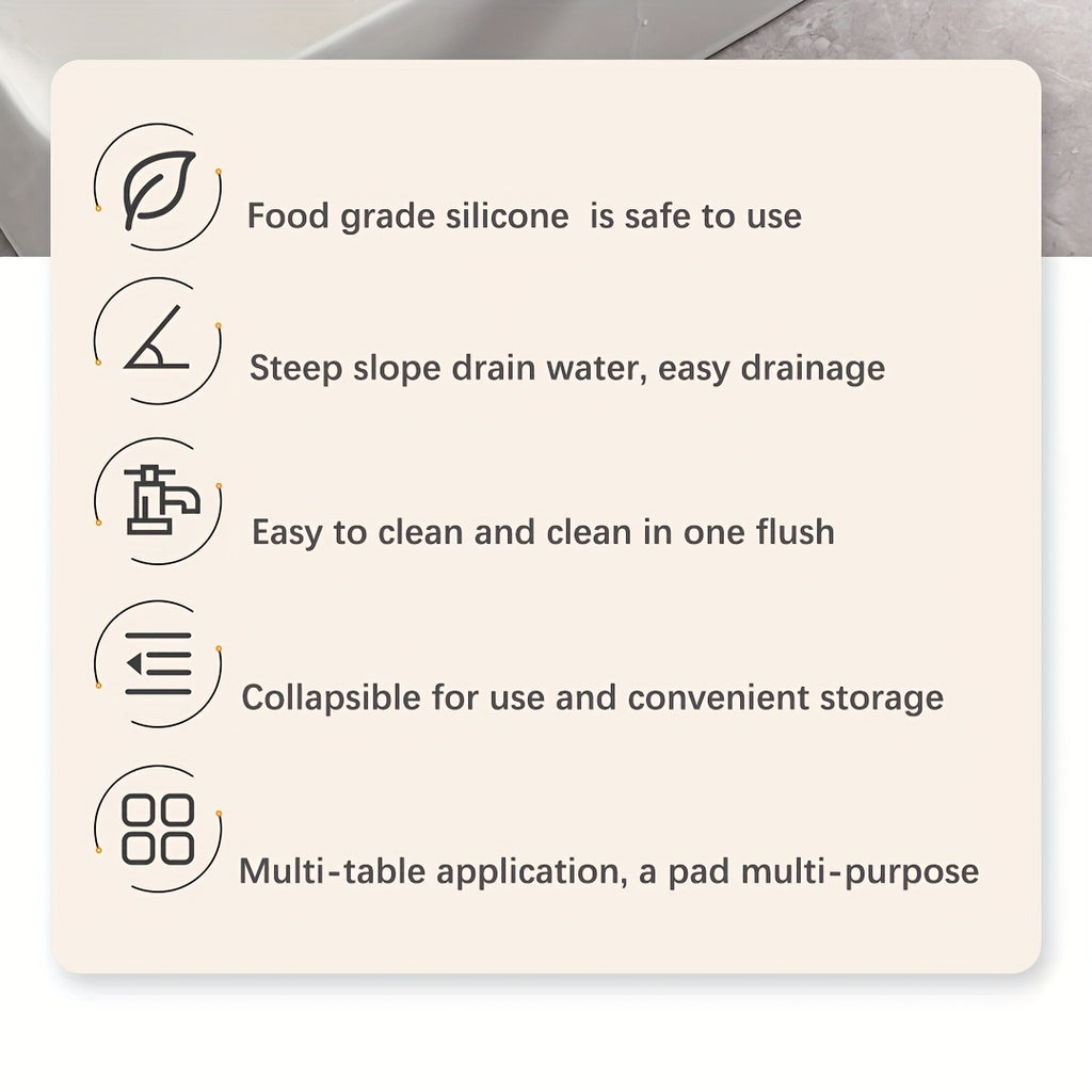 Silicone Sink Drying Mat & Faucet Splash Pad with Sponge Holder – Wave Pattern, 5° Drainage Slope, Heat-Resistant, 3 Sizes & 3 Colors for Kitchen & Bathroom Counter