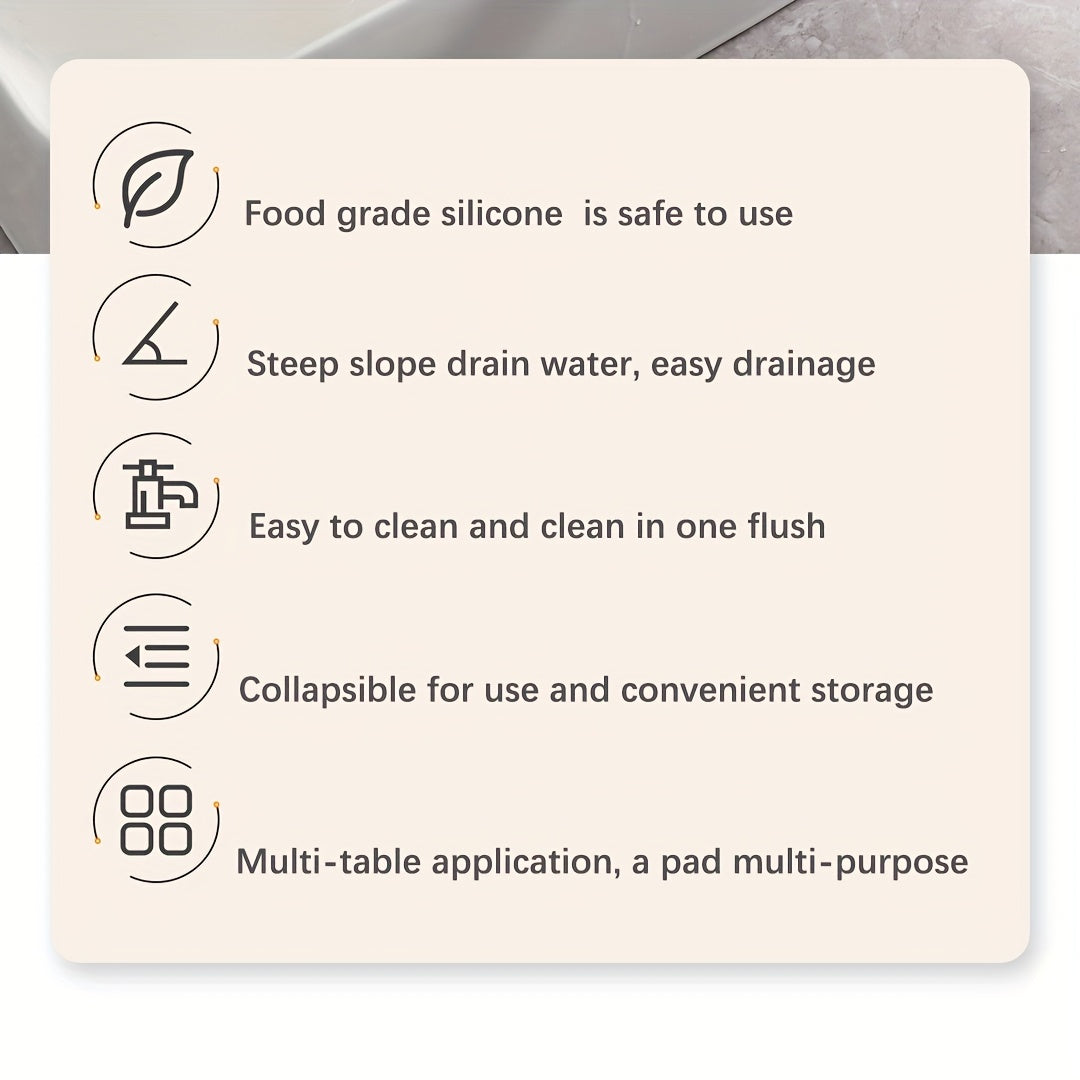 Silicone Sink Drying Mat & Faucet Splash Pad with Sponge Holder – Wave Pattern, 5° Drainage Slope, Heat-Resistant, 3 Sizes & 3 Colors for Kitchen & Bathroom Counter