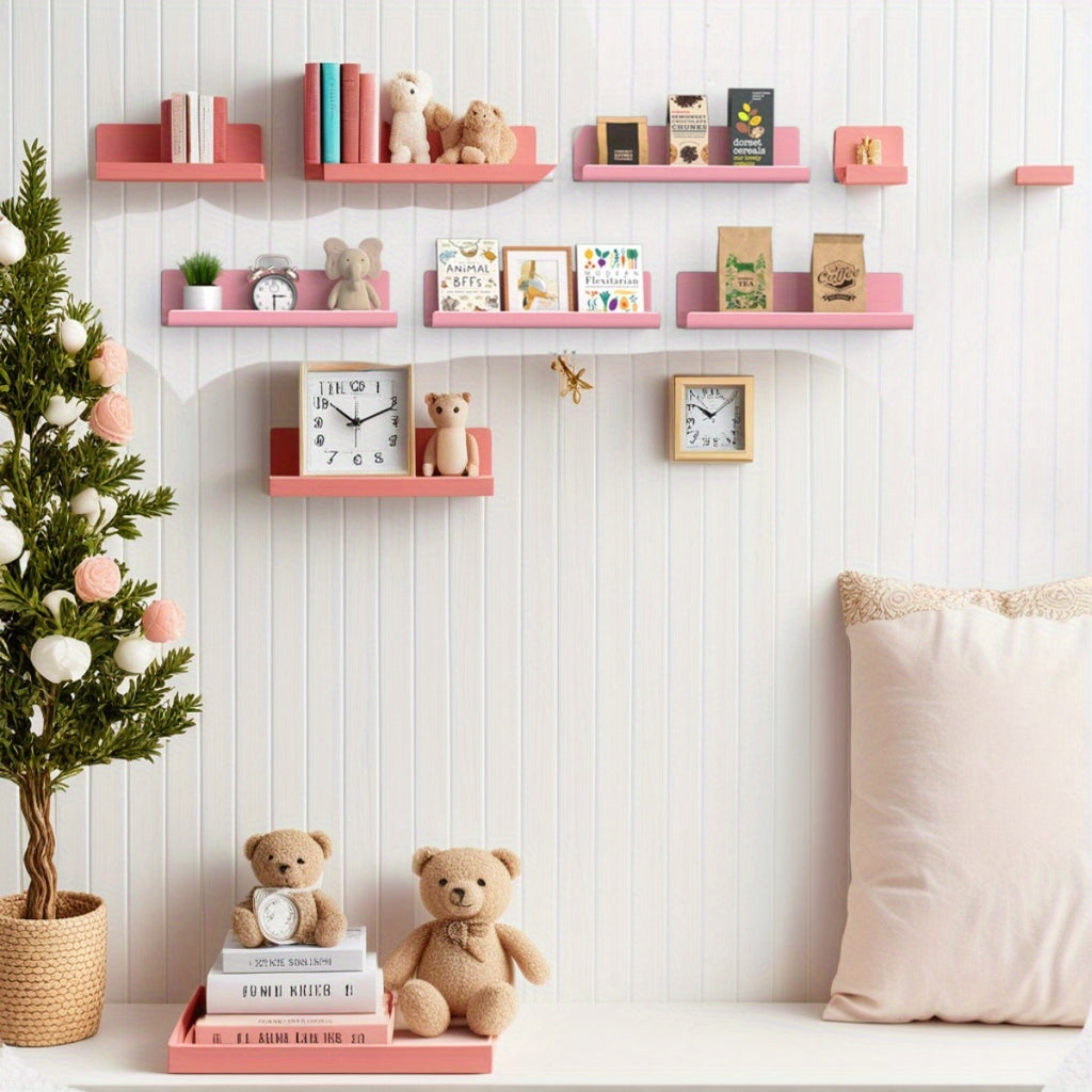 Floating Shelves Set of 4 Wall Mounted Shelves – Picture Ledge Display Shelf for Living Room, Bedroom, Bathroom, Kitchen & Home Office – Decorative Wall Shelves in White, Black, Grey & Pink