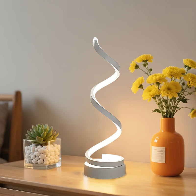 Modern Spiral Touch Table Lamp with USB-C Charging Port 3-Way Dimmable - Minimalist Bedside Lamp for Bedroom Living Room Desk - LED Bulb Included, Black & White, Single & 2-Pack