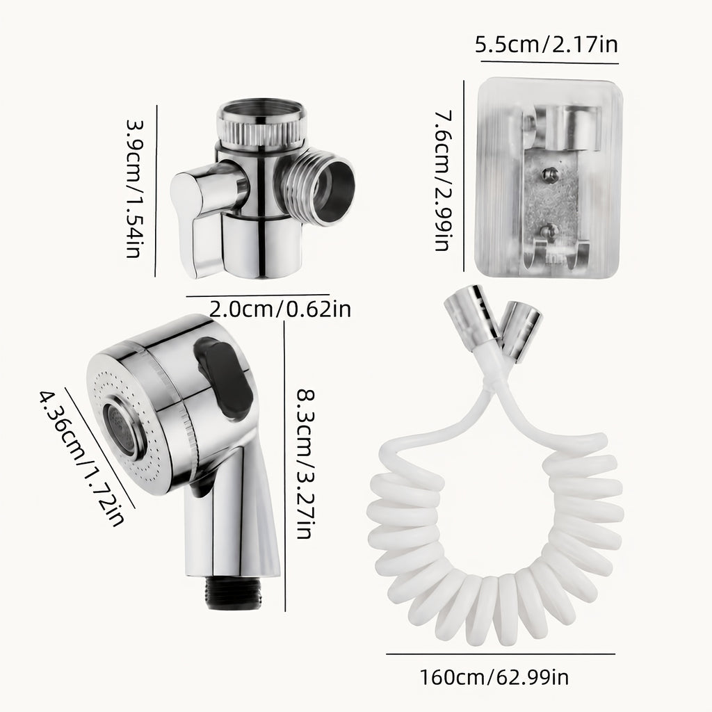 Handheld Shower Head Kit with Bracket, Diverter & Telescopic Hose – High-Pressure Faucet Adapter Shampoo Spray Set for Bathroom Sink, Travel & Portable Shower Use