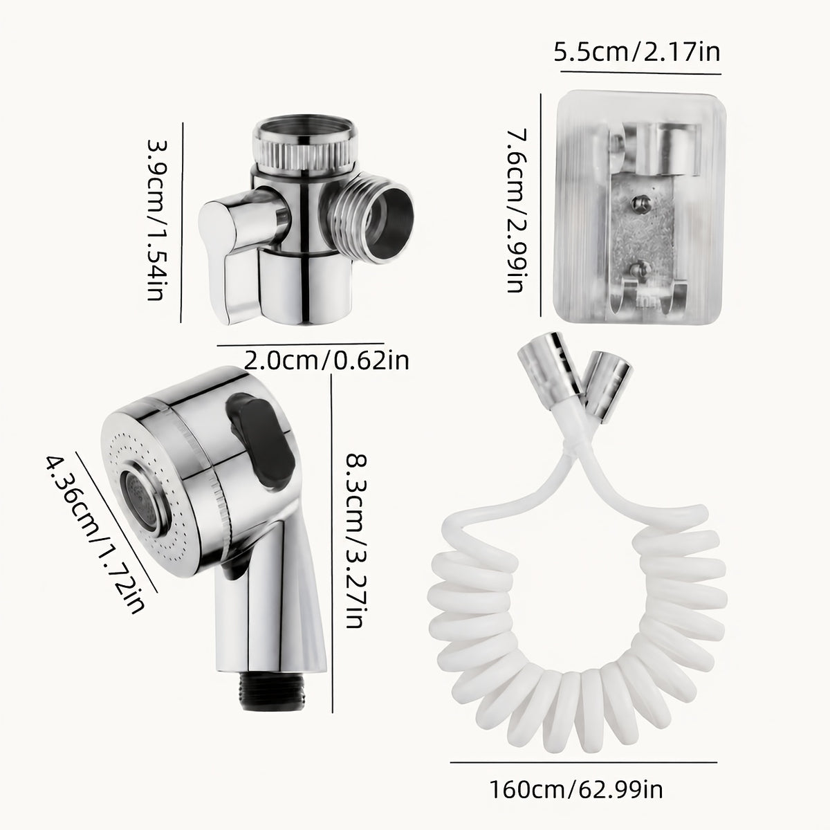 Handheld Shower Head Kit with Bracket, Diverter & Telescopic Hose – High-Pressure Faucet Adapter Shampoo Spray Set for Bathroom Sink, Travel & Portable Shower Use