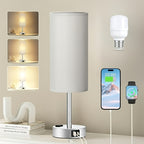 Dimmable Touch Bedside Table Lamp with Wood Base & USB-C Port – 3-Way Touch Control, Round Burlap Shade, A19 LED Bulb Included, 1/2 Pack