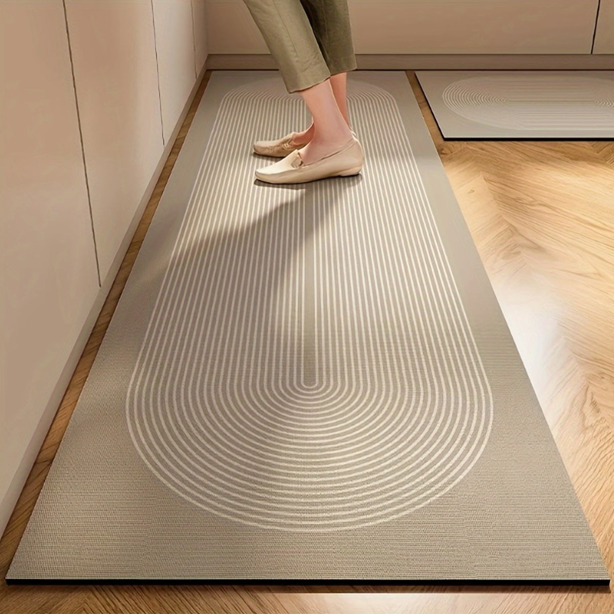 Nordic Style Kitchen Mat Thickened Absorbent Non-Slip Rubber Backing Floral Beige Brown 2 Sizes – Durable High Traffic Floor Mat