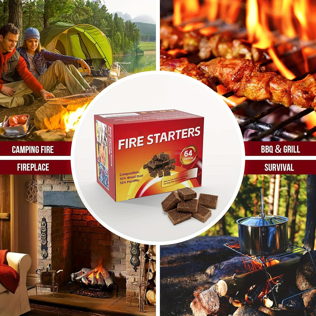 Fire Starter Blocks Odorless Safe Long Lasting for Fireplace Barbecue Camping Wood Stove Easy Light No Electricity Needed Indoor Outdoor 64pcs 192pcs