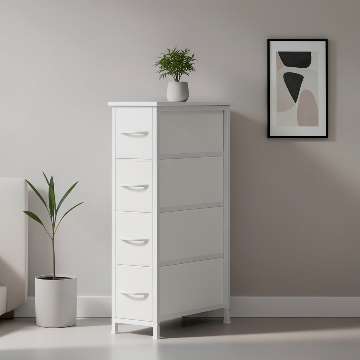 Narrow Dresser with 4 Drawers – Slim Storage Organizer Chest with Removable Fabric Drawers for Bedroom, Bathroom, Closet & Laundry