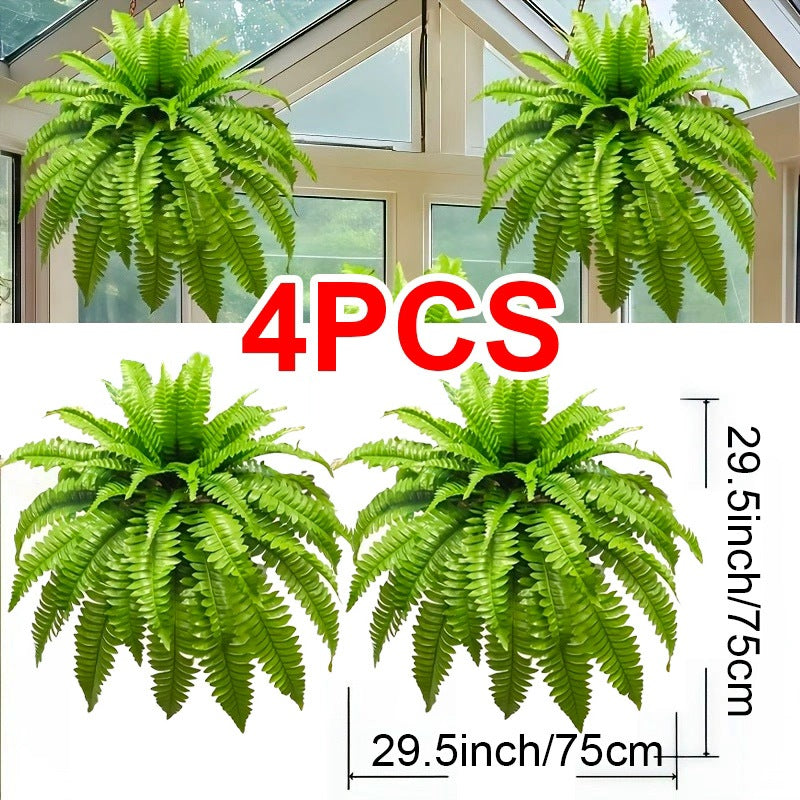 Artificial Boston Fern Plants 4 Pack Large Realistic Fake Hanging Ferns with Foliage Indoor Outdoor Plastic Fern No Maintenance for Home Patio Hotel Office Porch Decor Housewarming Gift No Container
