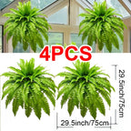 Artificial Boston Fern Plants 4 Pack Large Realistic Fake Hanging Ferns with Foliage Indoor Outdoor Plastic Fern No Maintenance for Home Patio Hotel Office Porch Decor Housewarming Gift No Container