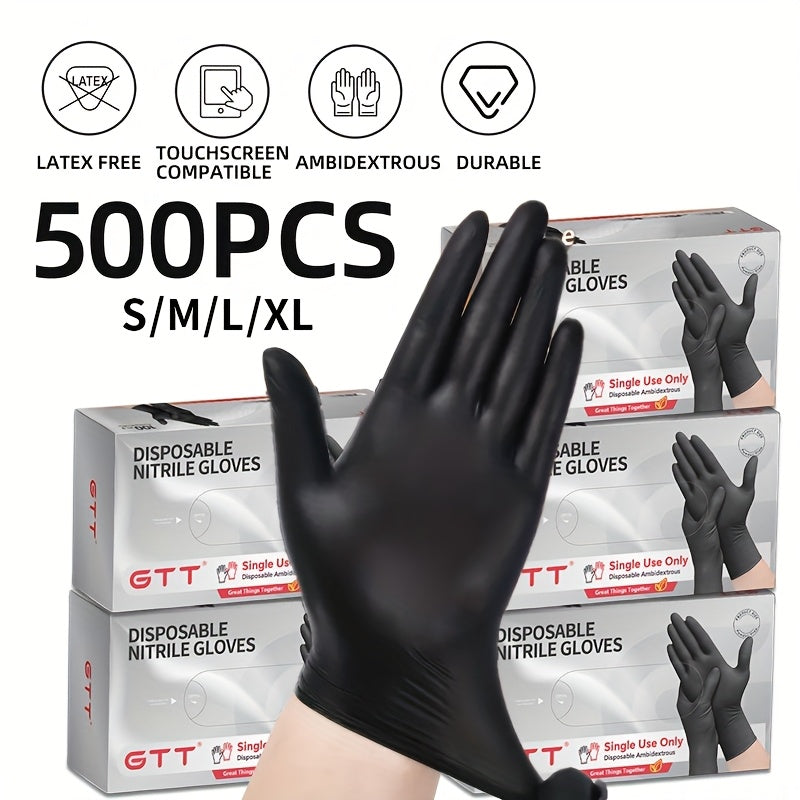Black Disposable Nitrile Gloves 500PCS 6.7 Mil Thick Latex-Free & Powder-Free – 5 Boxes of 100, Textured Grip for Cooking, Food Handling, Cleaning & Hair Coloring, S/M/L/XXL