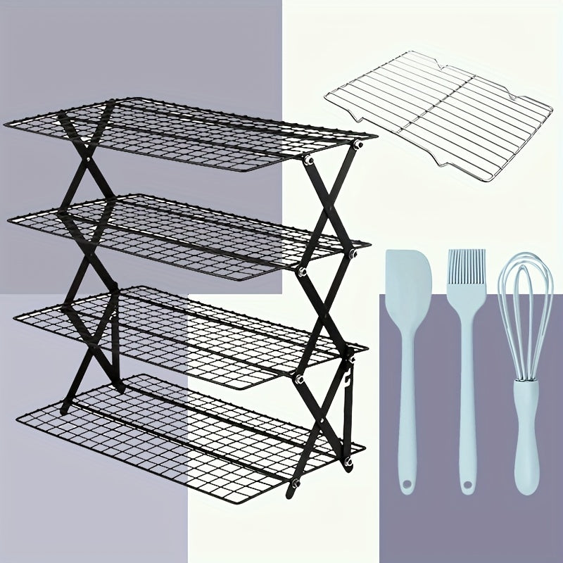 Wire Cooling Rack Set Collapsible Stainless Steel with Muffin Cup Slots - Baking Rack for Cakes, Cupcakes, BBQ & Drying, Stackable Oven Safe Cooling Grid