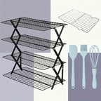 Wire Cooling Rack Set Collapsible Stainless Steel with Muffin Cup Slots - Baking Rack for Cakes, Cupcakes, BBQ & Drying, Stackable Oven Safe Cooling Grid