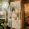 Bohemian Hand-Woven Wooden Wall Rack – Decorative Floating Shelf for Bedroom & Bathroom, Boho Wall Decor Storage Organizer