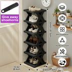 Stackable Shoe Rack Organizer 6 or 9 Tier – Plastic Vertical Shoe Shelf for Entryway, Hallway, Bedroom & Closet, Holds 6–9 Pairs, Easy Assembly, Black or White