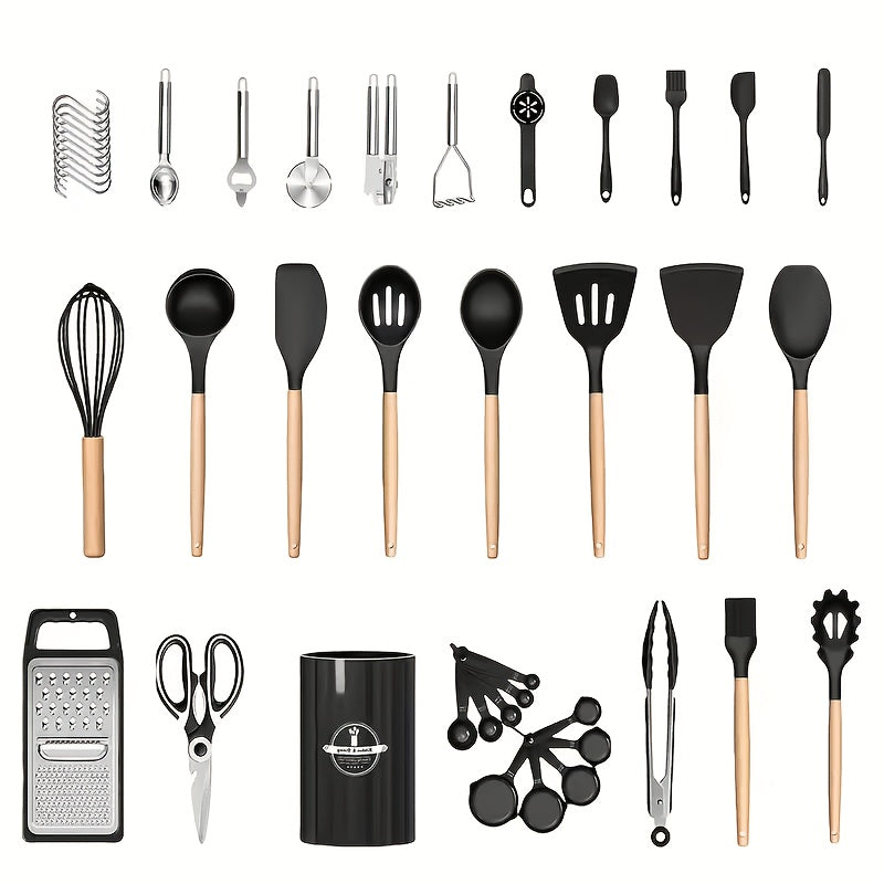 44-Piece Kitchen Cooking Tool Set – Complete Non-Stick Heat Resistant Dishwasher Safe Kitchen Utensils for Beginners & Enthusiasts, Holiday Gift