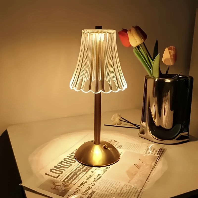 Vintage Crystal LED Table Lamp USB Rechargeable, 3-Color Dimmable Touch Control Night Light for Bedroom, Living Room, Office & Reading – Modern Elegant Design