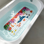 Non-Slip Bathtub Mat with Suction Cups & Drain Holes – PVC Shower Mat 40x16, Cushioned, Machine Washable, Fun Ocean Designs for Kids & Adults