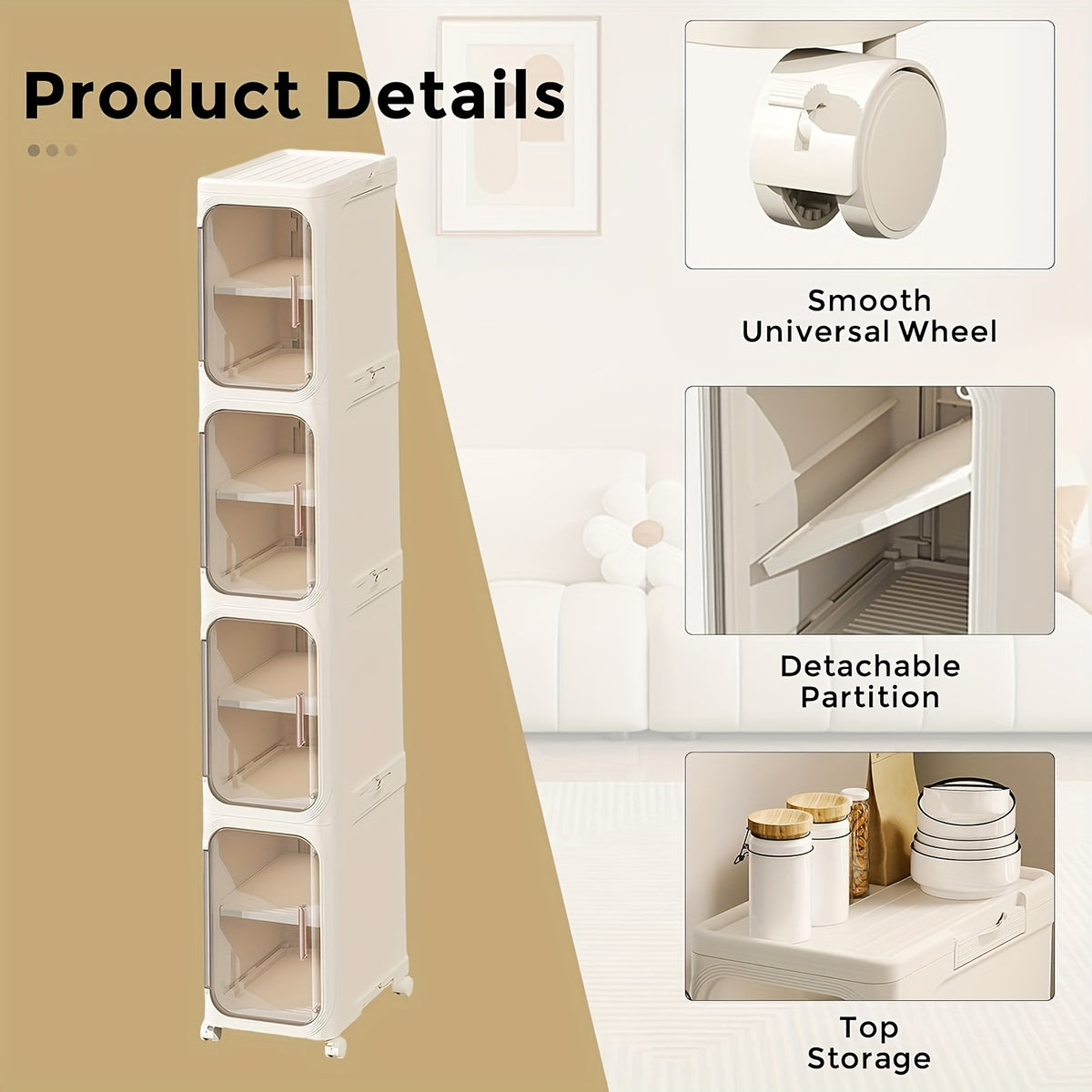 Bathroom Storage Cabinet 1 2 3 4 Tier Foldable Plastic Organizer with Doors and Shelves – Space-Saving Under Sink & Counter Solution