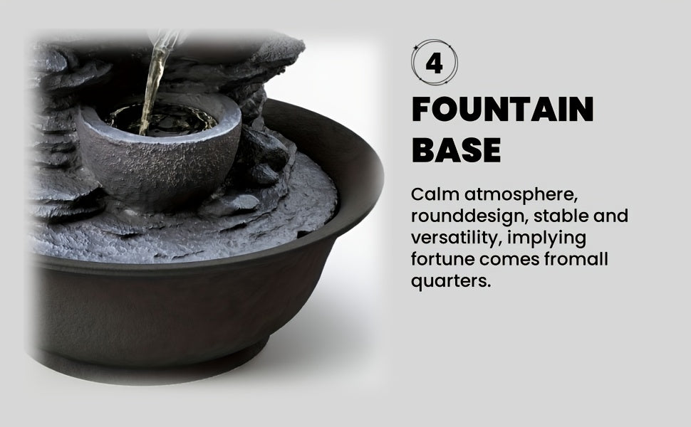 Tabletop Water Fountain Indoor Resin Waterfall with LED Light Realistic Rock Design Plug-In Soothing Ambiance for Bedroom Living Room Office Meditation Desk Decor