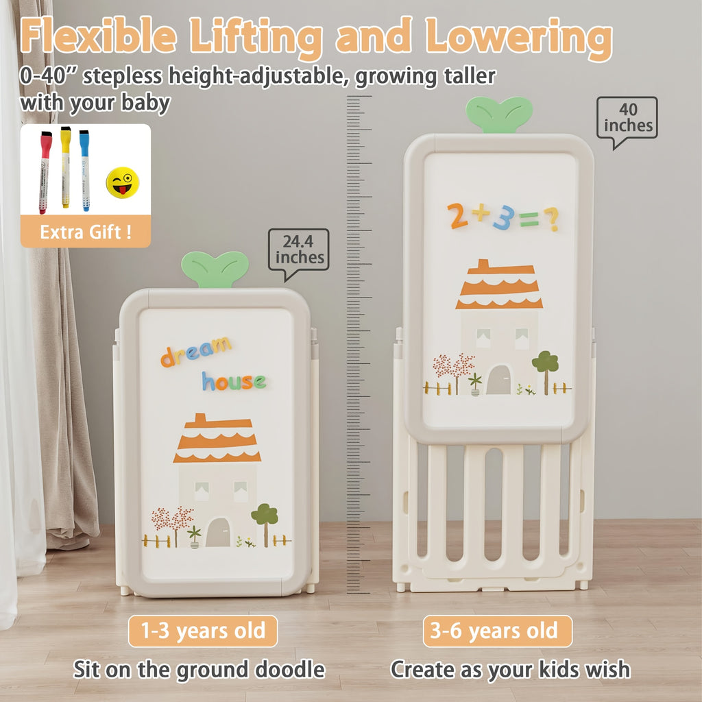 Kids Toy Storage Organizer Foldable with 10 Removable Bins, 3-Tier Bookshelf & Drawing Board – 3-in-1 / 4-in-1 Large Playroom Storage Unit for Bedroom Living Room, L-Shape or Straight, Beige Pink Blue