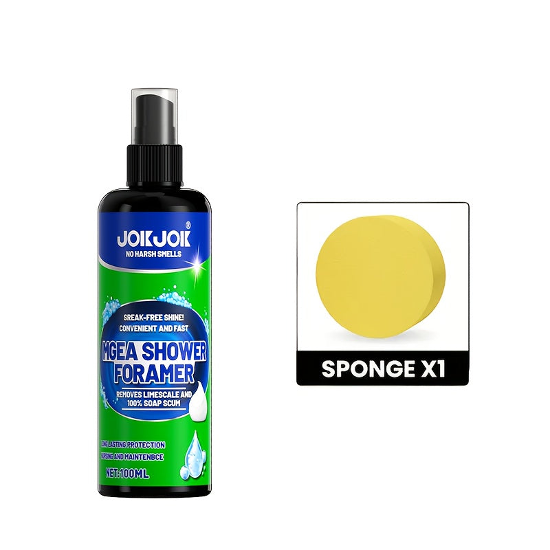 Bathroom Cleaner Spray with Sponge, Deep Cleaning & Stain Removal for Tiles & Fixtures, Removes Soap Scum & Water Marks, Lemon Scent Fresh Shiny Finish