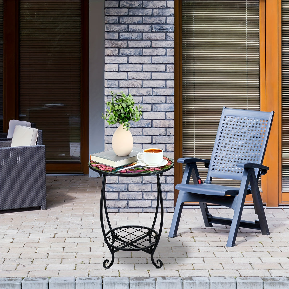 13.5 Inch Round Side Table Indoor Outdoor – Space-Saving Modern Accent Table for Patio Balcony Living Room Sofa Garden