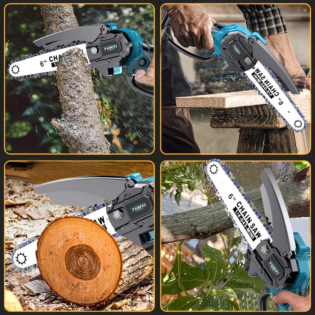 Mini Cordless Chainsaw Handheld Electric Pruning Saw with Splash Guard Security Lock Rechargeable Battery for Tree Branch Garden Yard Trimming Gift for Men